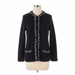 Chico's Cardigan Sweater Women's 2 Large L Black Ruffled Textured Formal Evening